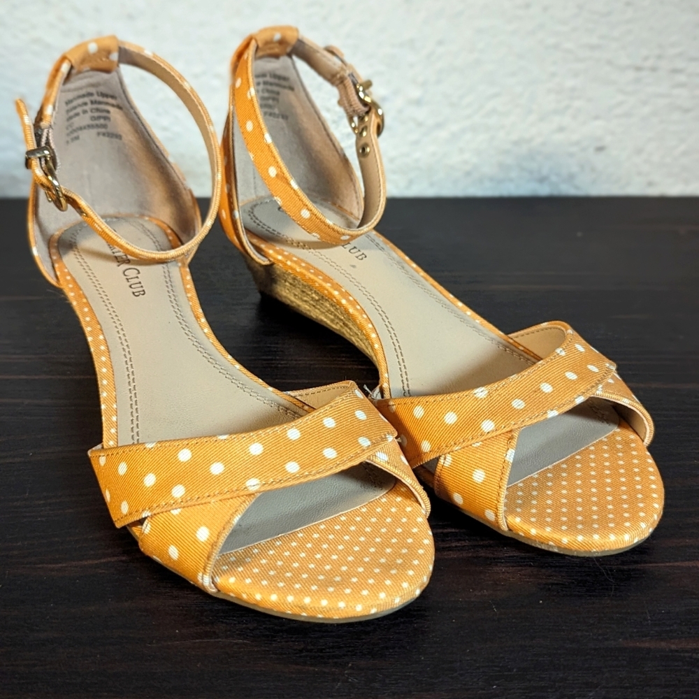 Charter Club Yellow White Polka Dot Wedges
